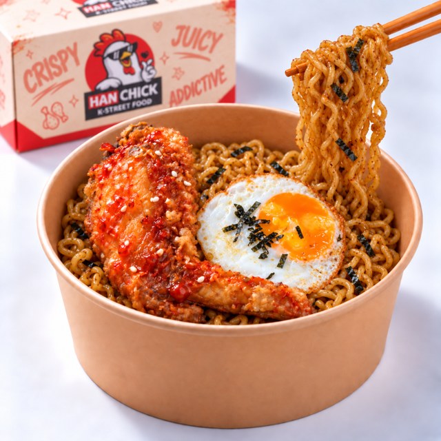 COMBO 1 gà rán, 1 mì cay xốt HanChick (M), 1 trứng chiên