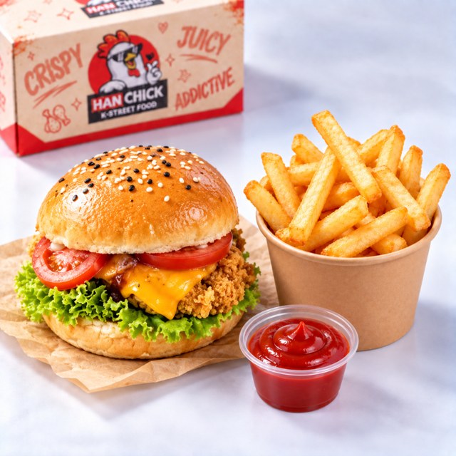 Combo burger gà giòn phô mai Cheesy + khoai tây chiên (M)